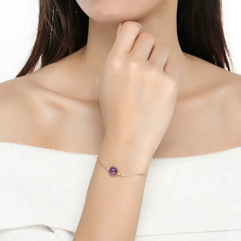 Bague Ringen женский простой темперамент круглый аметист Серебро 925 ювелирные изделия драгоценный камень браслет для женщин юбилей подарок на день Святого Валентина