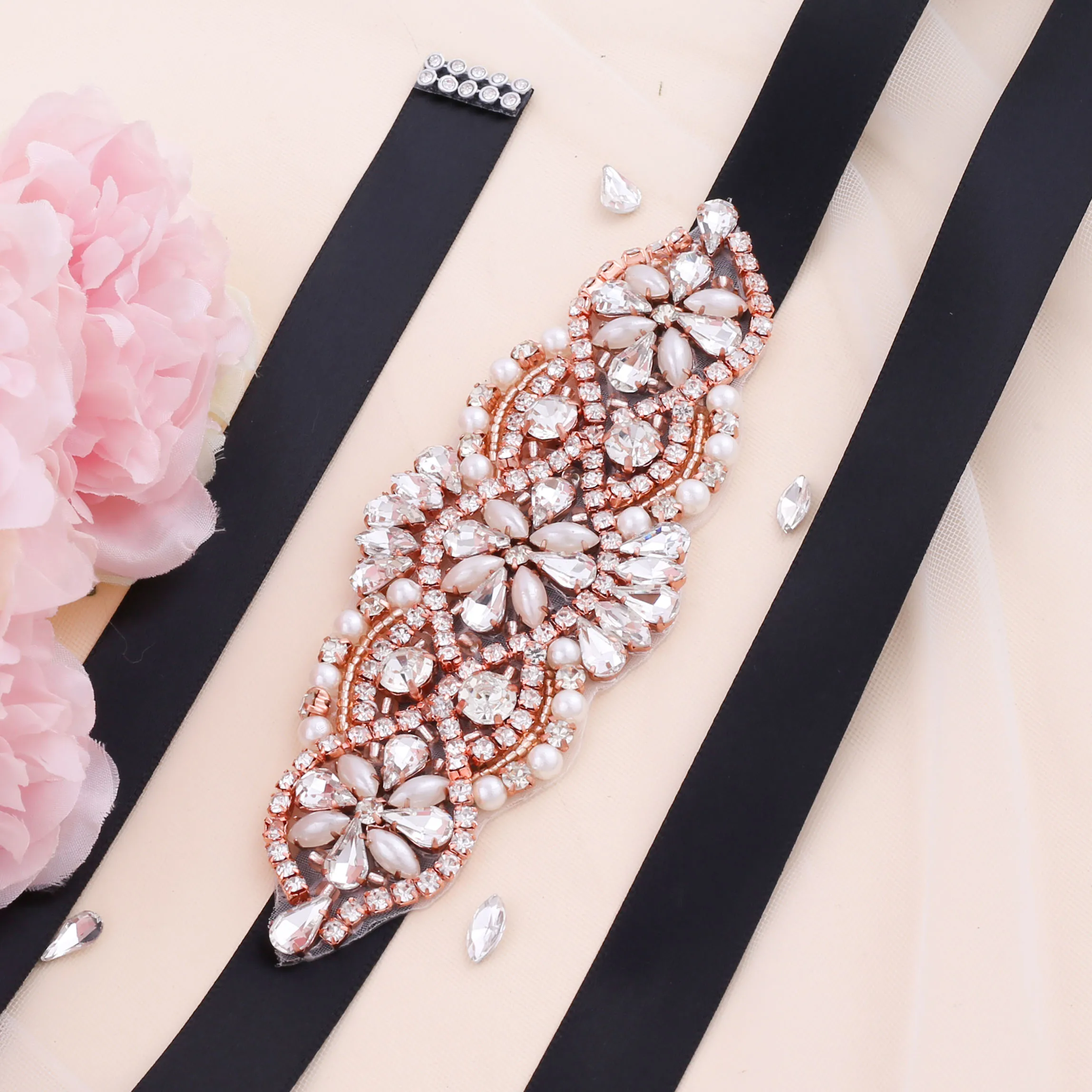 

SESTHFAR Bridal Belt Rhinestone Rose Gold Diamond Wedding Dress Belt Crystal Wedding Ssash for Bridesmaid Dress Accessories
