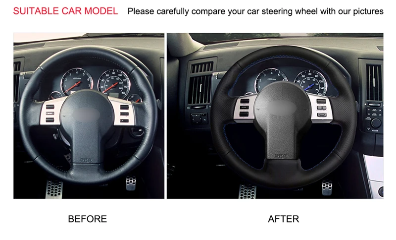 Hand stitched DIY Black Artificial Leather Car Steering Wheel Cover for Infiniti FX FX35 FX45 2003-2008 Nissan 350Z 2003-2009