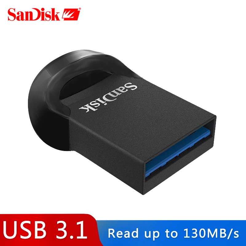 Двойной Флеш-накопитель SanDisk USB флэш-накопитель Ultra Fit 64 Гб USB 3,1 диск 130 МБ/с. читать Скорость флэш-накопитель палка с вытяжным шнуром для ПК