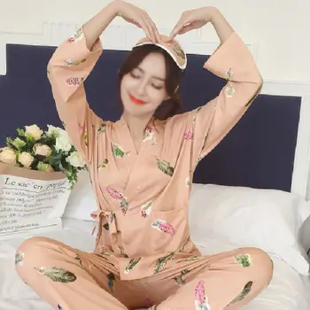 

Long-Sleeve Pajamas Suit Spring Autumn New Cartoon Cute Sleep Clothes Printing Casual Loose Large Size Home Service Set