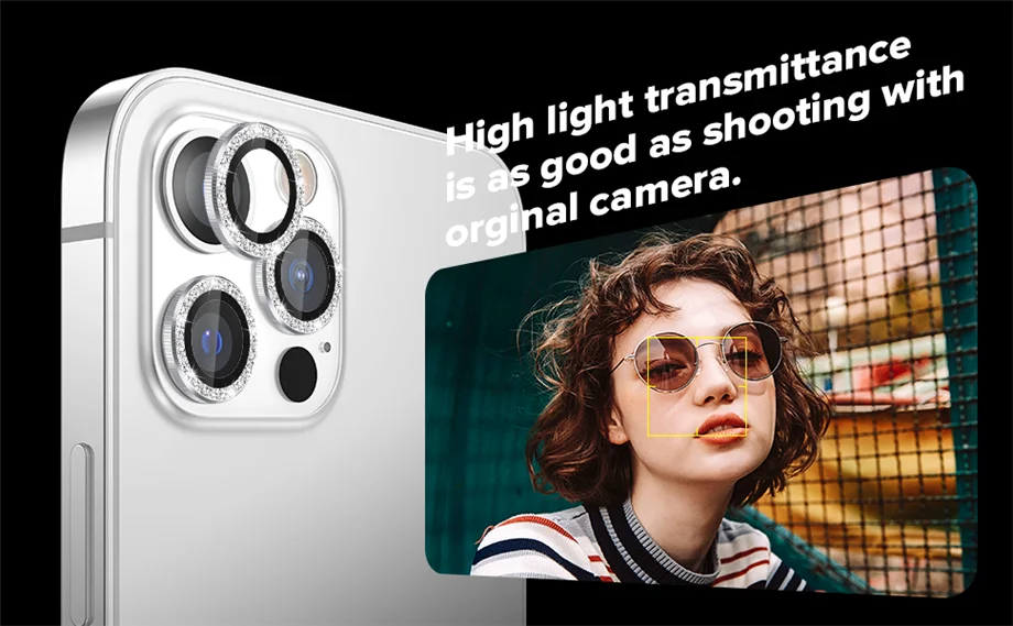 Diamond Glitter Camera Lens Protector On For iPhone 13 12 11 Pro Max Mini Metal Ring Lens Glass On iPhone 13 Pro Max Protective