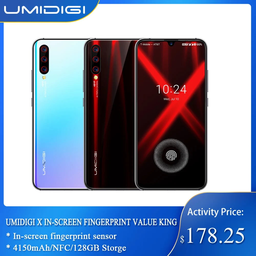 Смартфон UMIDIGI X с глобальной версией отпечатком пальца 4150 мАч 6 35 дюйма AMOLED 4 Гб 128