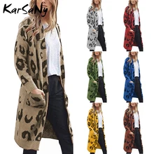 KarSaNy, вязаный кардиган с леопардовым принтом, женский, длинный рукав, выше размера, зимний, Повседневный, выше размера d, длинный кардиган размера плюс, женский, Осенний