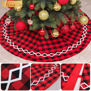 

Christmas Tree Skirt Plaid Tree Carpet HQ Rug Base red&black Color Christmas Party Decoration New Year FaldaParaArbol De Navidad
