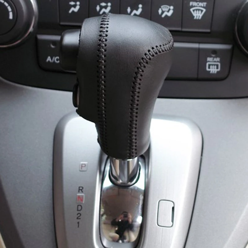 Hot New 1 Pc Genuine Leather Auto Car Gear Shift Knob Cover For Honda CRV CR-V 12-14 Automatic Black High Quality
