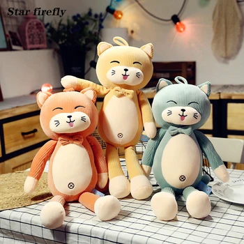 

New striped bow tie cat plush toy down cotton soft cat doll pillow Appease Sleeping Pillow Doll Animal for baby kids
