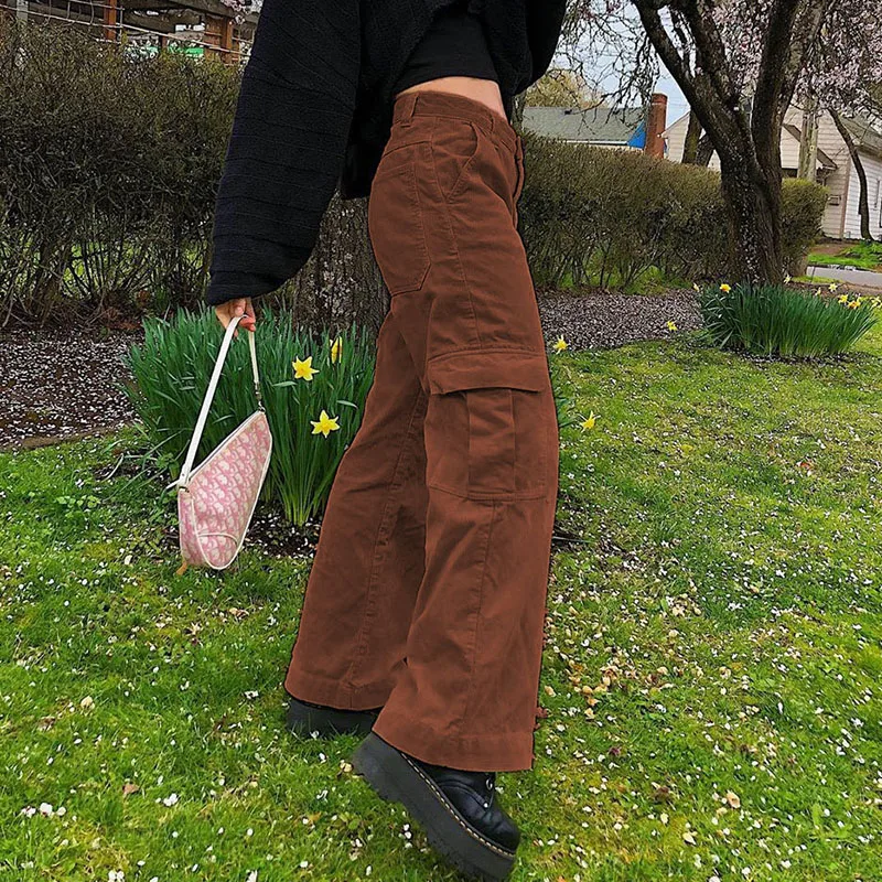 

2020 New Ladies Caramel Brown Corduroy Joggers Women Wide Leg PantsHigh Waist Aesthetic Straight Trousers Female Sweatpants Pant