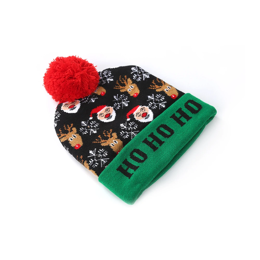 f Universal Beanie Caps Winter Colorful Merry Christmas LED Light-up Knit Hat Beanie Hairball Warm Cap Christmas Party Supplies - Цвет: f