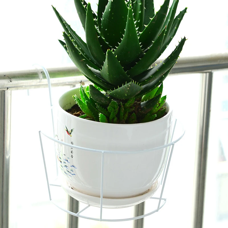 Balcony Hanging Flower Stand Round Cross Railing Fence Flower Pot Stand Garden Floral Iron Plant Decorative Metal