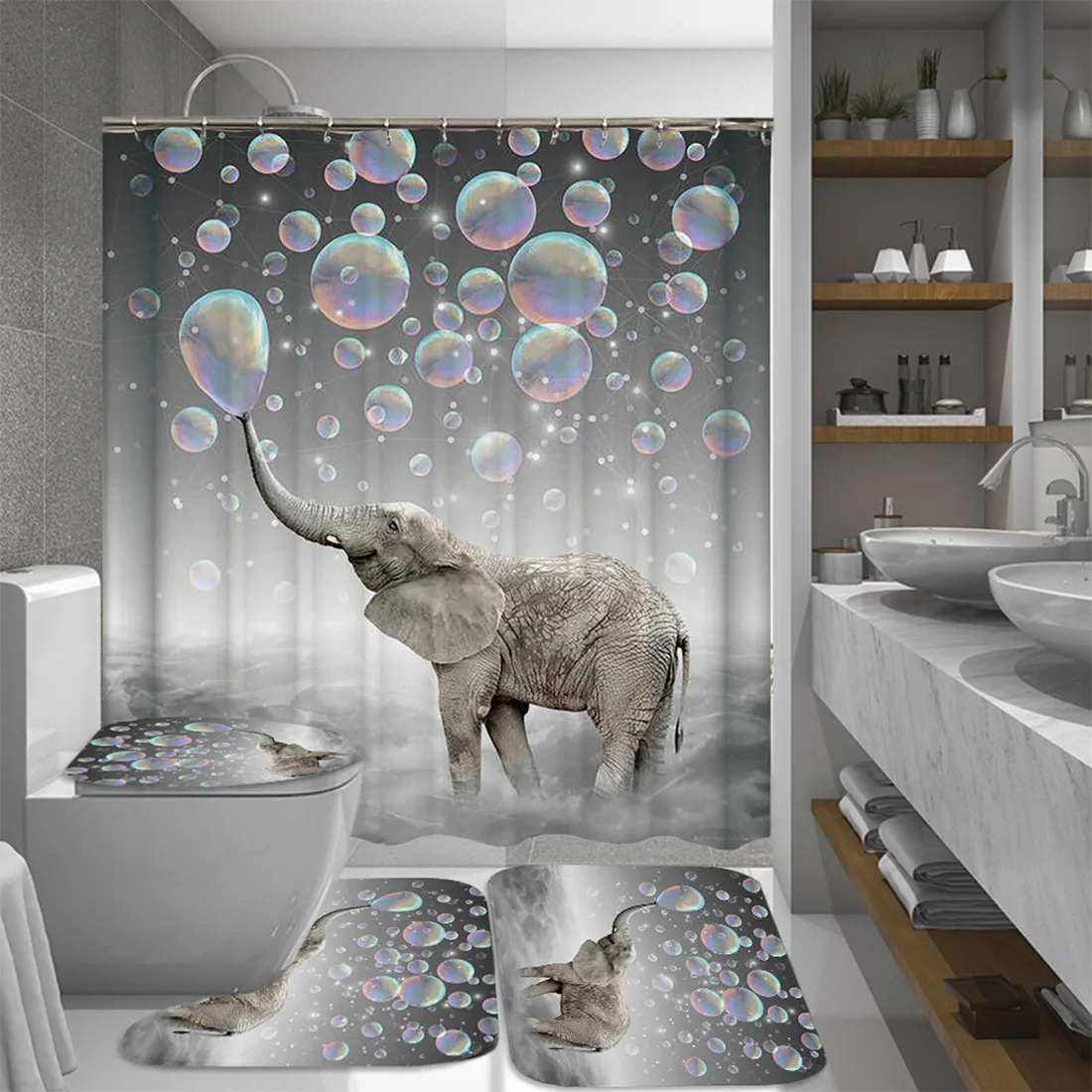 4 в 1 прекрасные пузыри Слон Водонепроницаемый душ занавески s Набор Нескользящие ковры для ванной занавески коврик для ванной комнаты декор