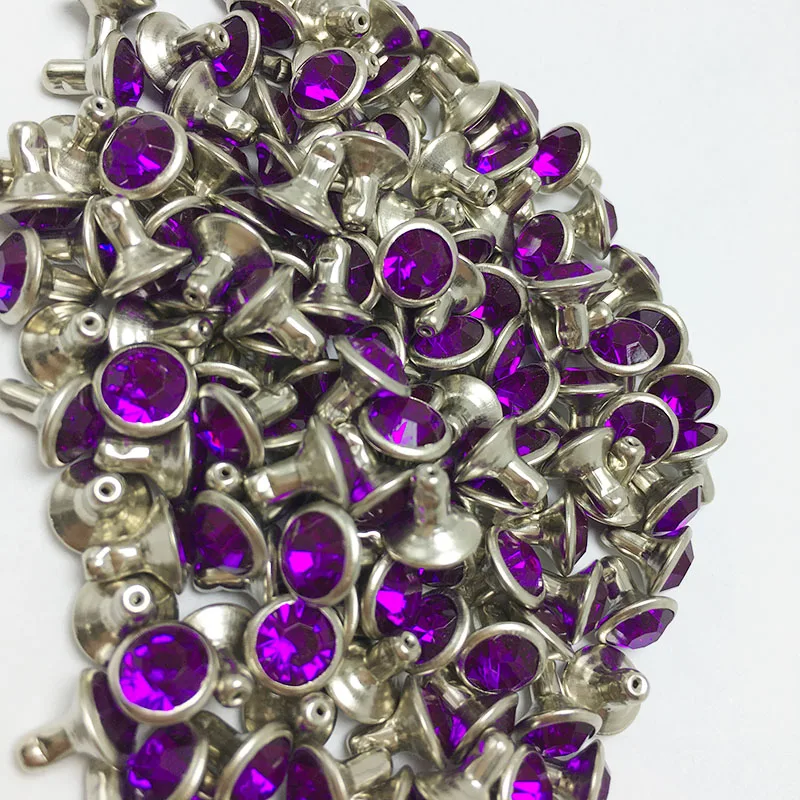 50sets 6mm Mix Color Crystal Rhinestone Silver Rivets Diamante Stud DIY Crafts Clothing Leather Decor Rebite Spikes Glass Button - Цвет: 11 purple