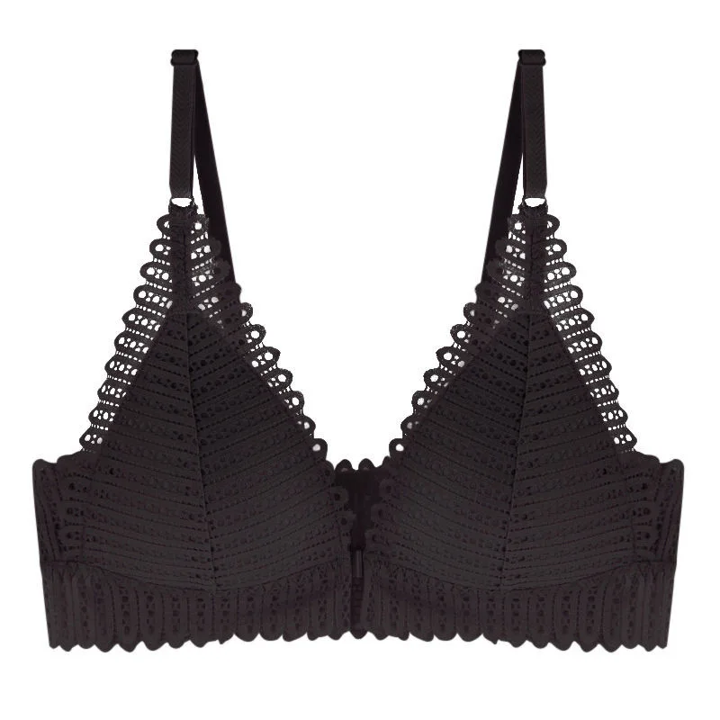 New Women's Bra French Triangle Cup Underwear Women's Thin Sexy Lace Beautiful Back Buckle Small Bra Gathering No Steel Ring Bra 2