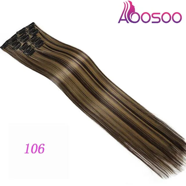 Длинные светлые волосы синтетические заколки для волос прямые 2" 16 клипсов накладные волосы шт бровей черный белый цвет - Цвет: 106