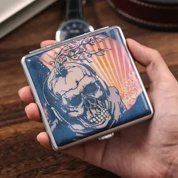 

Holder 20pcs Creative Skull Listen to Music Pattern Cigarette Case Cool Design Leather stainless steel portable Gadget Gifts