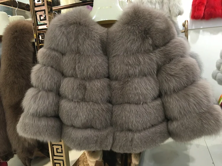 khaki Верхняя одежда, новинка, Удобная Короткая натуральная Шуба из натурального Лисьего меха, теплое утолщенное современное высококачественное модное милое Женское пальто высокого качества - Цвет: khaki