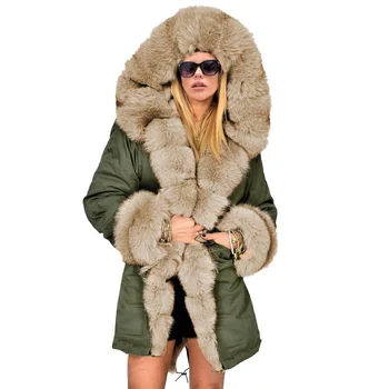

2019 New Fashion Winter Jacket Women Warm Cotton Fleece Coat Female Long Hooded Parkas Imitation Raccoon Fur Collar Outerwear