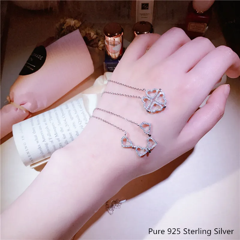925 Sterling Silver Female Elegant Jewelry Necklace Can Be Split Into 4 Heart Shape Pendant Necklace for Women Girl