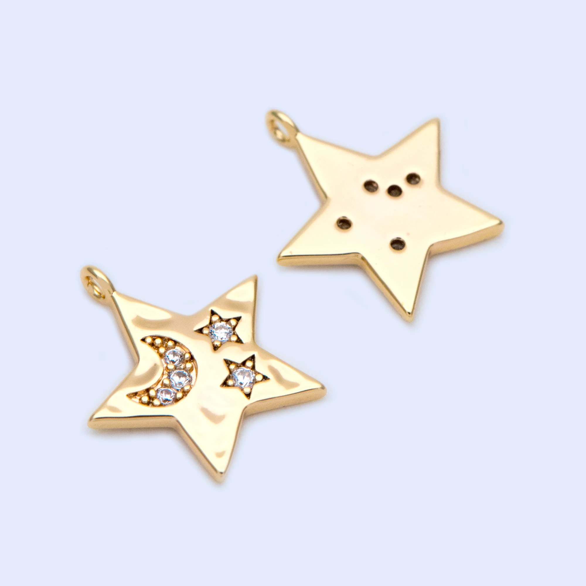 

10pcs CZ Paved Moon Star Charms 13x12mm, Real Gold Plated Brass Pendants For Jewelry Making Diy Accessories (GB-1149)