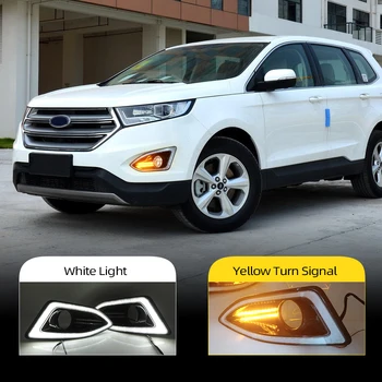 

Car flashing 2Pcs Car LED DRL Daytime Running Light with Yellow siganl Fog Lamp cover For Ford Edge 2015 2016 2017 2018