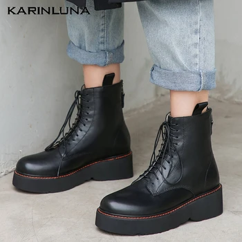 

KARINLUNA 2019 Brand 100% Genuine Leather Autumn Winter trendy Woman Shoes Motorcycles Boots Women Ankle Boots Female