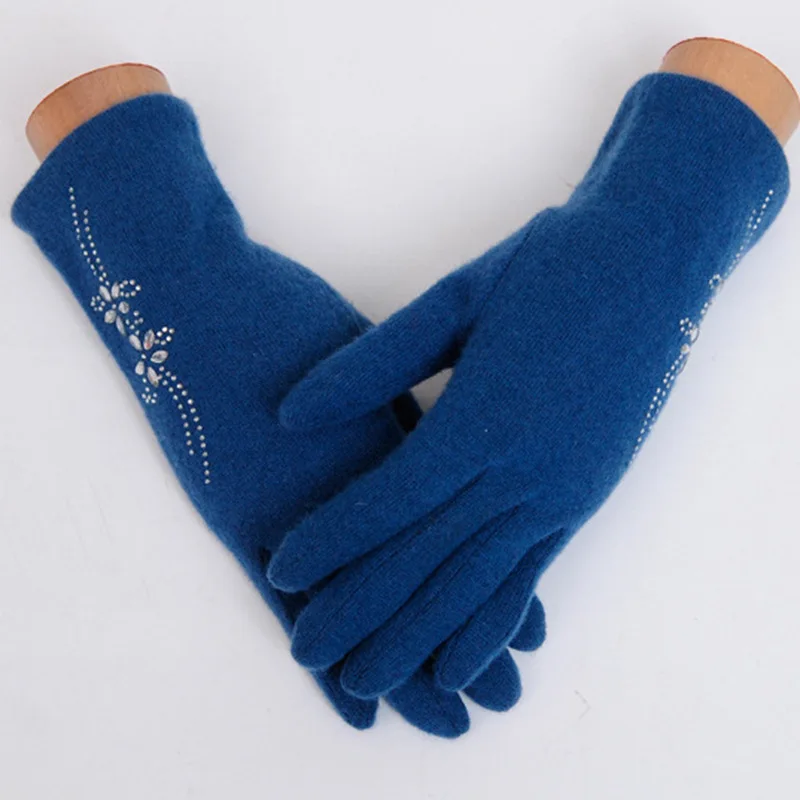 Новые мужские и женские теплые зимние вязаные перчатки для пальцев Варежки женские однотонные шерстяные перчатки сенсорный экран с кристаллами