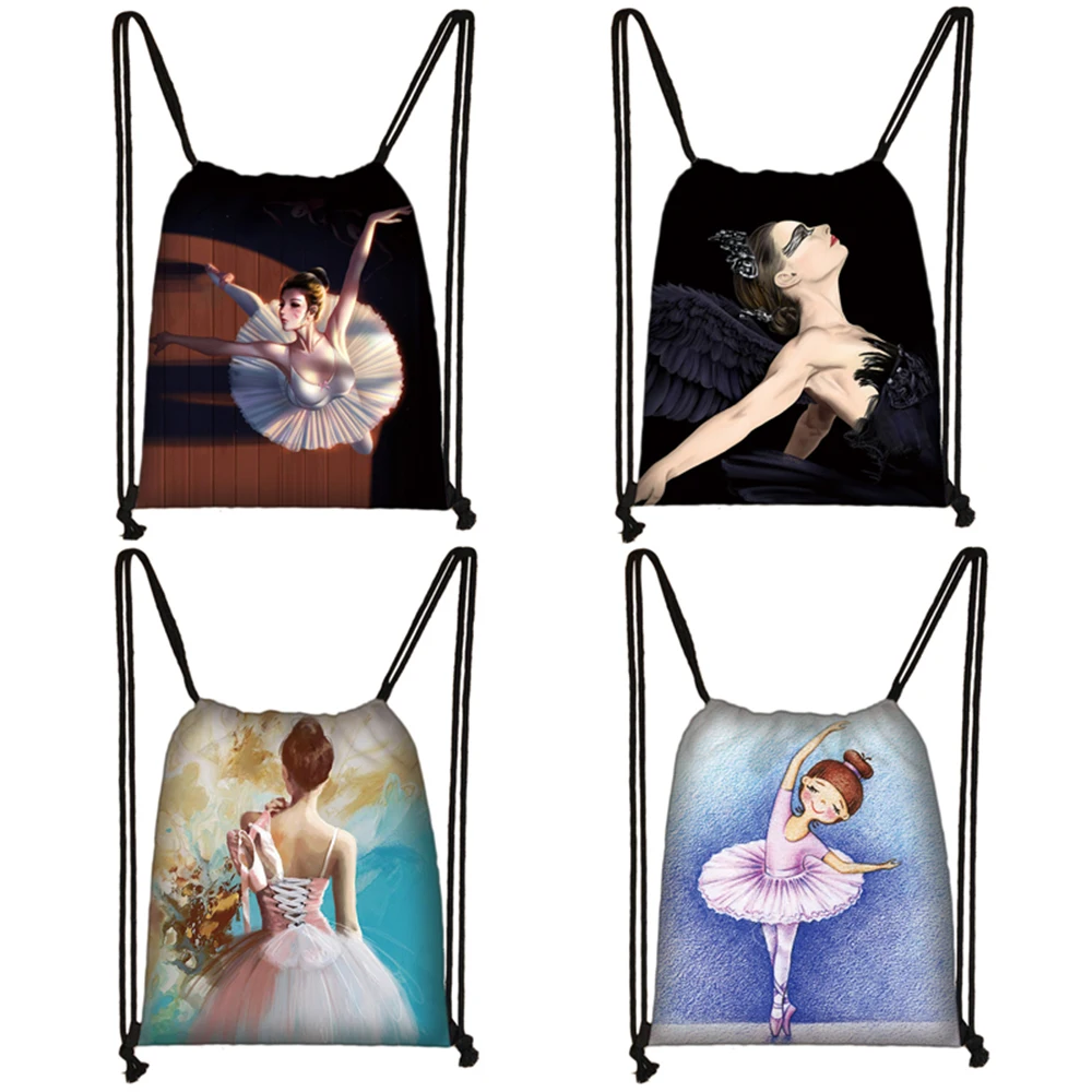 Drawstring-Bag Backpack Girls Fashion Women Travel Print Lake Bookbag Dancer Swan Ballet