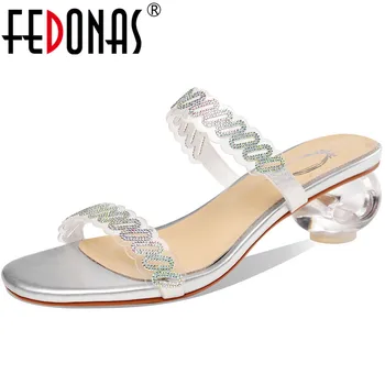 

FEDONAS Elegant Newest Rhinestone Women Sandals Concise Casual High Heels Pumps Women Summer Wedding Office Lady Shoes Woman