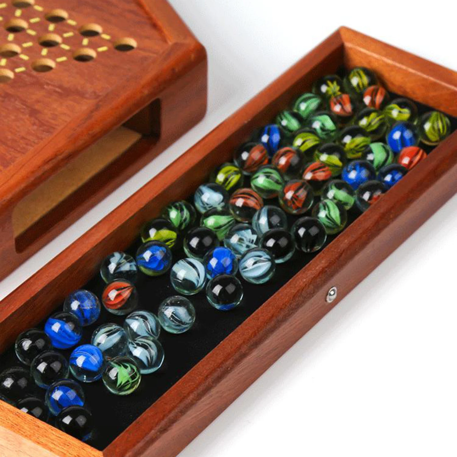 Wooden Board Game Chinese Checkers Fine Multicolor 60 Marbles Party Fun Game Toy Multiplayer Children Gifts for 6+ years old