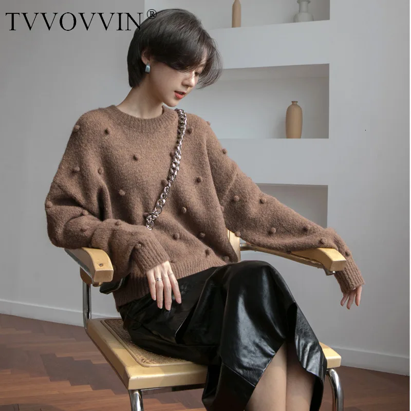 TVVOVVIN,, осенний, лаконичный, круглый вырез, цветущая вишня, пуховик, однотонный, легкий, волосы, лампочка, длинный рукав, свитер для женщин, ZX427