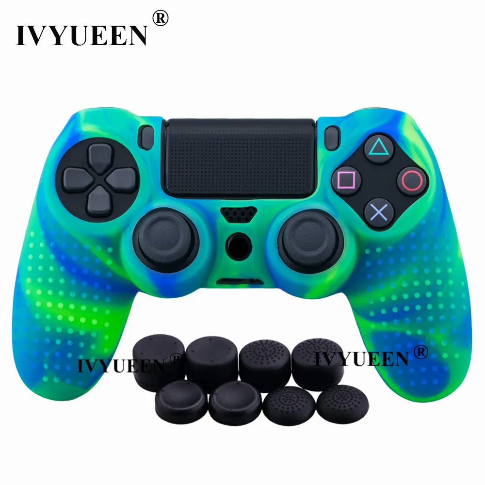 Green Blue IVYUEEN 9 в 1 для Dualshock 4 PS4 Slim Pro контроллер Шипованная Кожа Премиум Защитный Противоскользящий Мягкий силиконовый чехол-накладка - Цвет: Green Blue