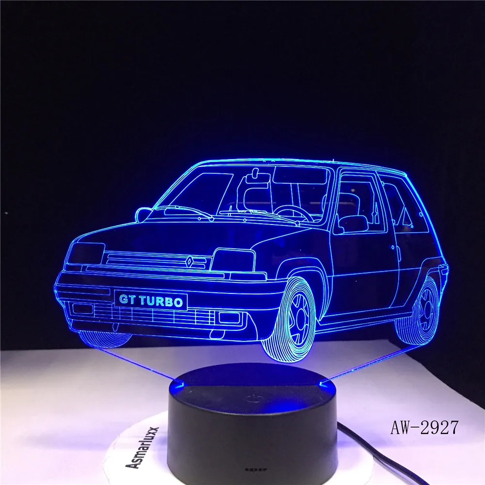 GT Turbo автомобиль форма сенсорный USB освещение в помещении небольшой ночник Новинка led 3D Визуальный ночник 7 цветов Настольная лампа AW-2927