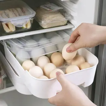 

24 Grids Refrigerator Food Containers Kitchen Drawer Type Egg Organizer Crisper Breathable Single Layer Egg Box Rack With Lids