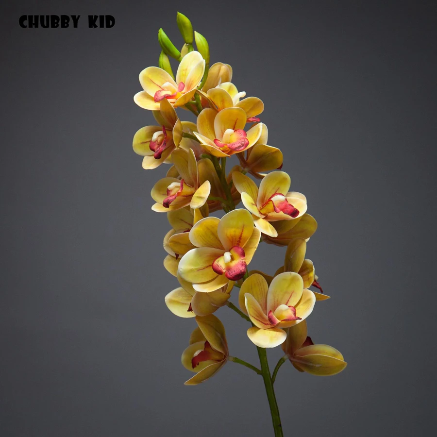 3D настоящий сенсорный Искусственный Faber Cymbidium большой Ручной войлок орхидеи Цветы Свадебные Декоративные орхидеи 6 шт