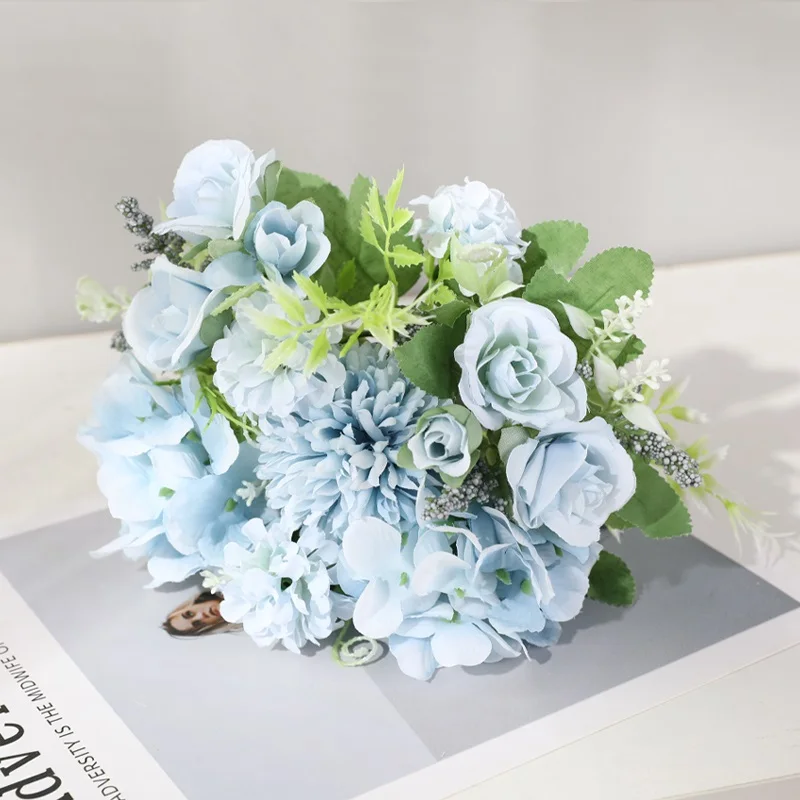 Blue hydrangea Yumai 7 голов цветы гортензии искусственный букет Шелк Цветущий Искусственный Пион свадебный ручной цветок розы Свадебный декор - Цвет: Blue hydrangea