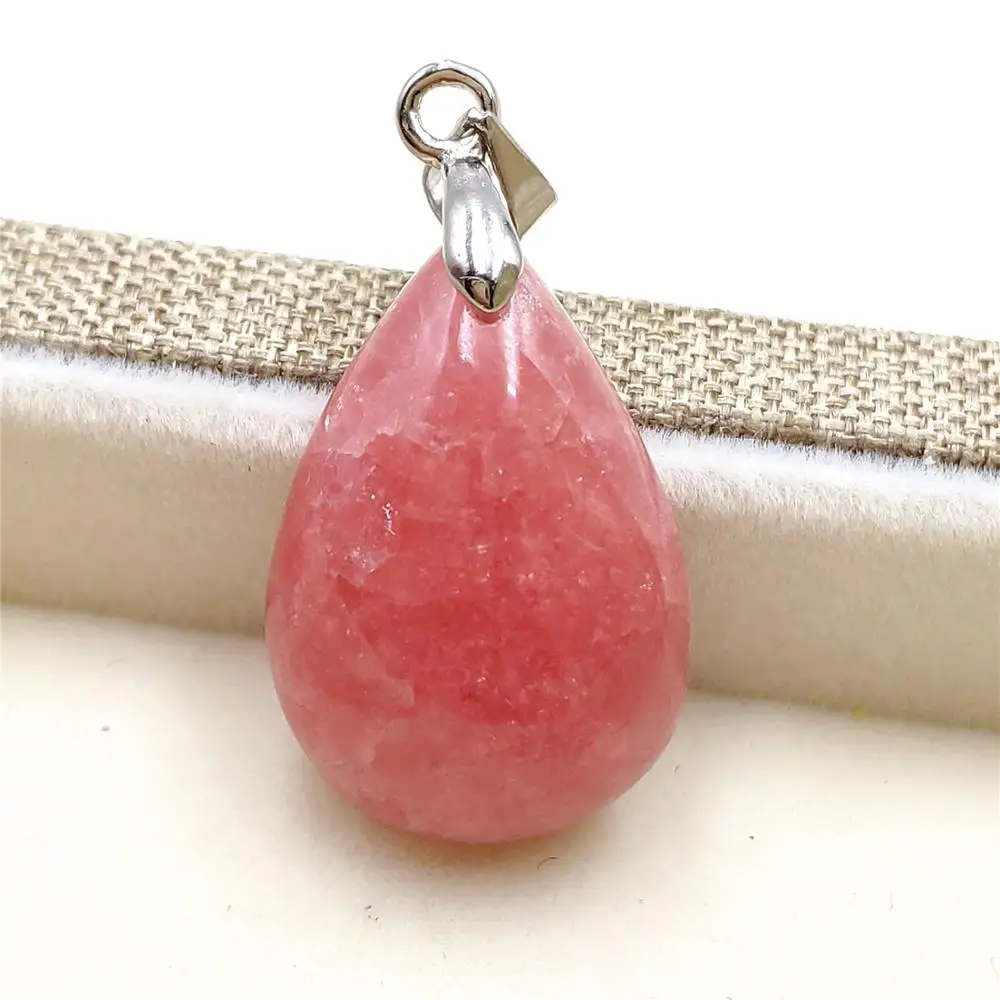 

Top Quality Natural Ice Red Rhodochrosite Pendant Water Drop 23x15x8mm Women Men For Love Reiki Gift AAAAA