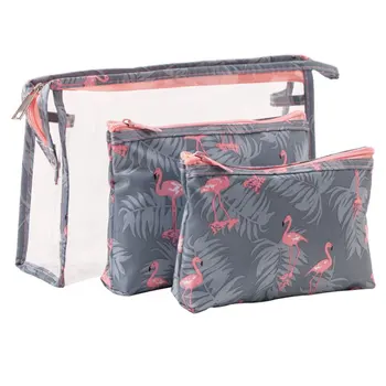 

3PCS Cosmetic Toiletry Travel Wash Makeup Bag PVC Holder Pouch Kits PVC + Nylon Handmade 3pcs Makeup Storage Bags