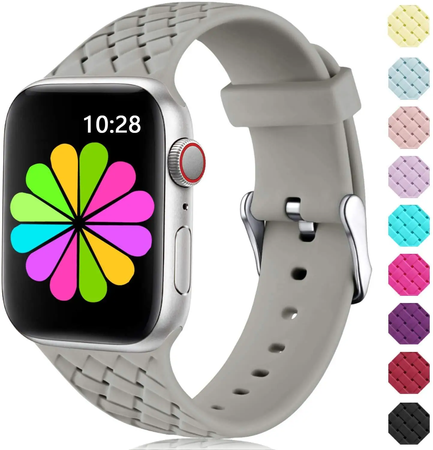 Weave Gray Мягкие силиконовые iwatch полосы для Apple Watch 38 мм 42 мм 40 мм 44 мм женские пряжки плетение узор браслет для iWatch серии 5 4 3 2 1 - Цвет ремешка: Weave Gray
