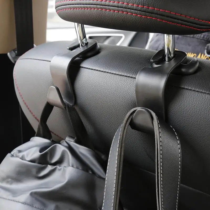 fregthf Car Headrest Hook Leather Universal Back Seat Storage Hanger Holder Red Stitching 2PCS 