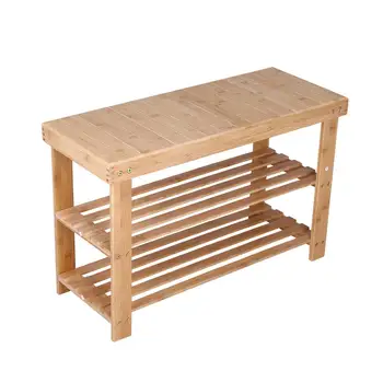 

Bamboo Shoe Rack Bench 3 Tier Entryway Seat Shoe Organizer Storage Shelf Natural Color Shoe Cabinets Shelf Storage Organizer
