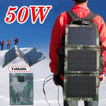 50W Dual USB Solar Panel DIY Portable Emergency Charging Folding Waterproof Outdoor Power Board Battery Charger 4 in 1 Cable