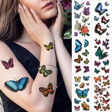 6pcs Suit Tato 3D Butterfly Flower Rose Peony Blue Red Temporary Tatu Sticker Shoulder Women Men Glitter Tattoo Kids Body Art