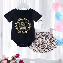 Summer Newborn Baby Girl Clothes Set Leopard print Short Sleeve Ruffle Romper Tops Short Pants Headband 3Pcs Infant Outfits D30 infant baby girl cotton print clothes newborn letter print long sleeve leopard pants headband set 3pcs toddler clothing outfits