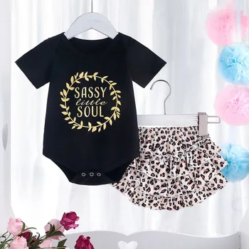 

Summer Newborn Baby Girl Clothes Set Leopard print Short Sleeve Ruffle Romper Tops Short Pants Headband 3Pcs Infant Outfits D30