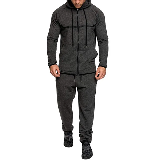 Dark Gray Для мужчин спортивный костюм мужской спортивной одежды, комплект 2 шт./компл. Толстовка модные кроссовки с длинным рукавом Повседневное для бега с капюшоном - Цвет: Dark Gray