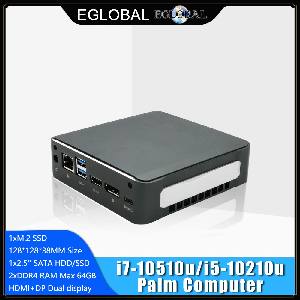 Новый мини ПК Windows 10 Intel i7 10510U I5 10210U 2 * DDR4 M.2 Nuc ультра компактный Barebone компьютер Type C