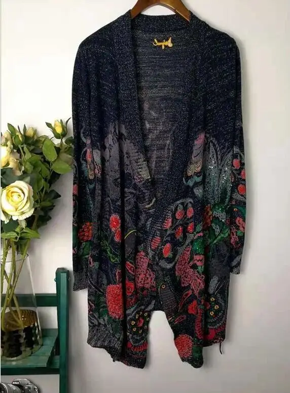 Spanish Style Deg Various Styles Printed Long Knitted cardigan sweater