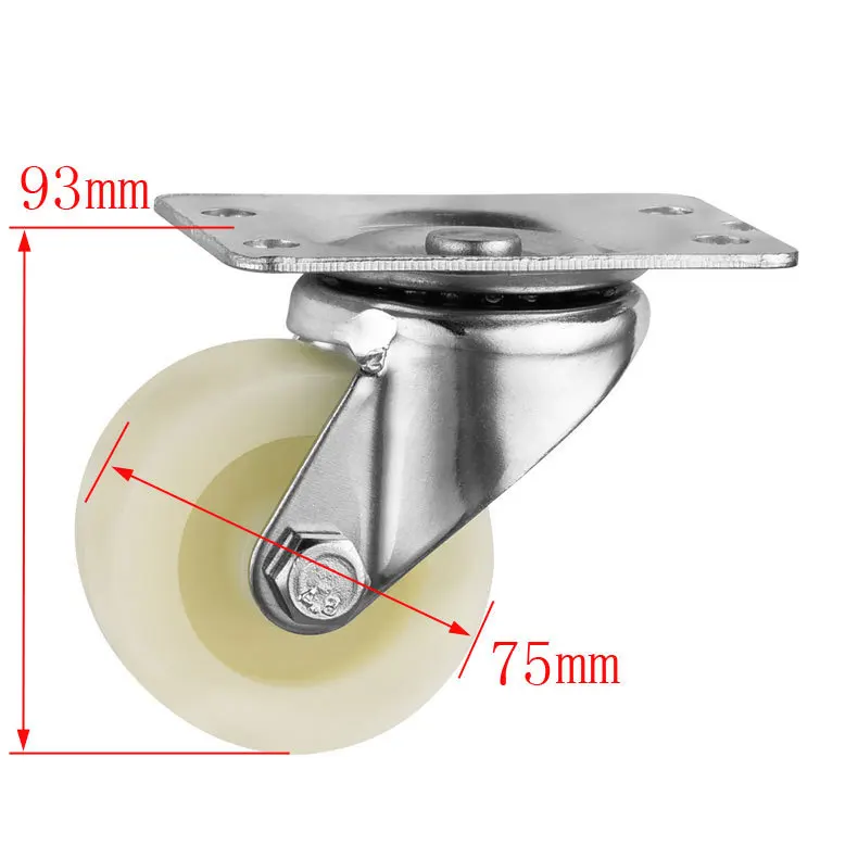 

8 Pcs/Lot 3-inch Fat Wheels Thickened White Pp Industrial Casters Flat Movable Bearingless Nylon Universal