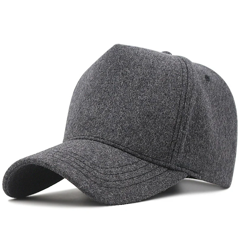 Men baseball cap high top wool big size basebal cap 5 panels man outdoors warm felt sport hat 56-60cm 60-65cm
