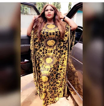 

New African Dresses Women Print Bat Sleeve Loose Floor Length Dress Bazin Dashiki Robe Digital Printing Office Lady Vestidos